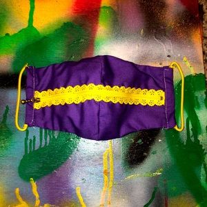 Purple and yellow “Zip the lips” face mask